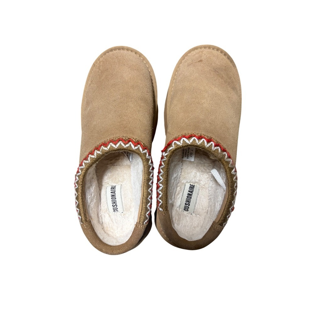 CUSHIONAIRE Kabuki Platform Genuine Suede Fuzzy Mule Slippers Women Sz 7.5 - Picture 2 of 7